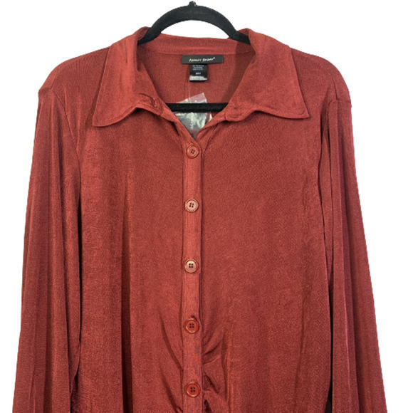 ASHLEY STEWART Red Rust‎ Ruched Velour Midi Shirt Dress - NWT - Picture 2 of 10